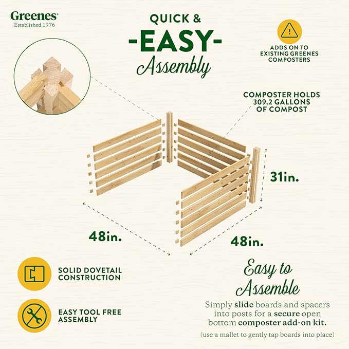 Greenes Fence Cedar Wood Composter Add-On Kit, 36" L x 36" W x 31" H / 173.92 gallons - Not Meant for Independent use; to be Added on to RCCOMP36 Composter Kit - Made in USA with North American Cedar