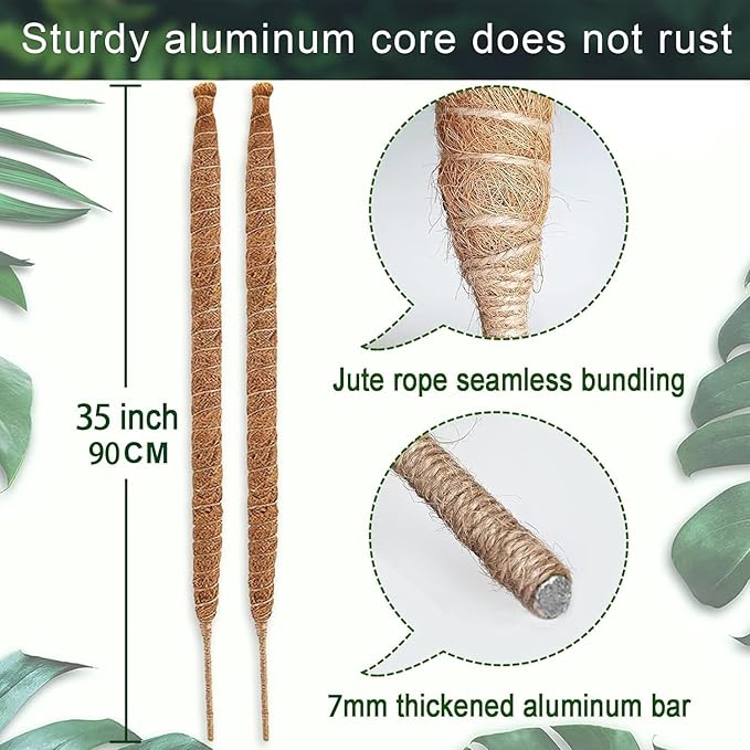 35 Inch Moss Pole for Plants, Bendable Moss Pole for Plants Monstera, Tall Moss Poles for Climbing Plants Indoor, LargeSupport, Garden Trellis Stick Stakes