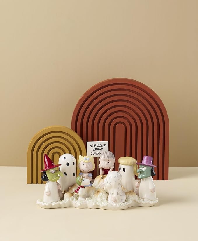 Lenox Figurine, Welcome Great Pumpkin Figurine, Peanuts, Snoopy, White Porcelain, Gold Accents, Halloween Decor Indoor, Halloween Table Decorations, Witch Ghost Spooky Home Decor (1 Piece, 5.5-Inch)