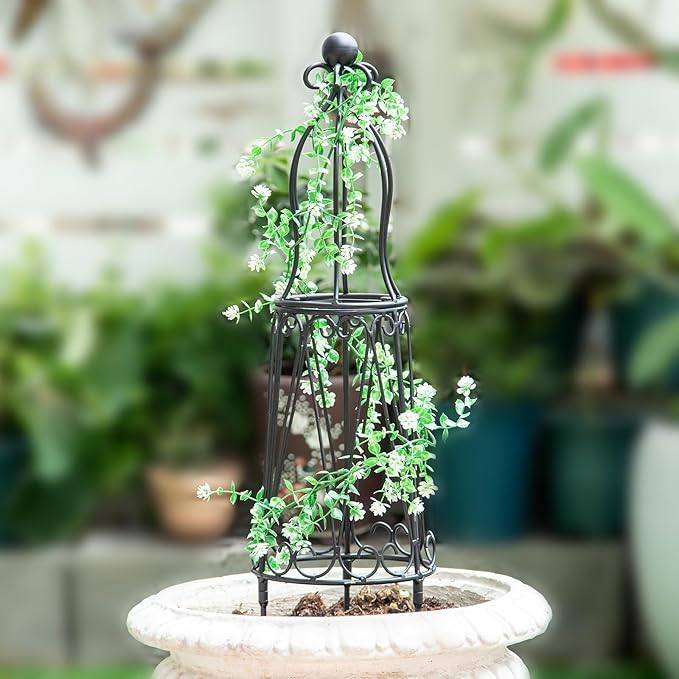 Indoor Plant Trellis for Potted Plants - Plant Support & Garden Decor Obelisk for Climbing Pothos, Indoor/Outdoor Metal Trellis, 29.5" Height