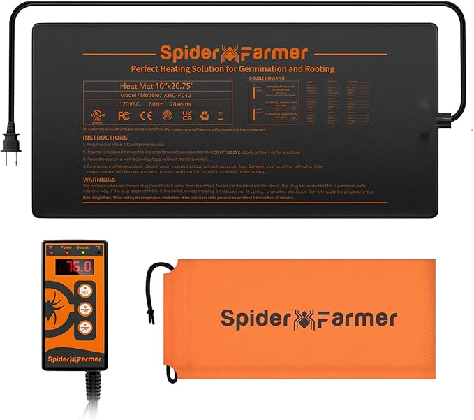 Spider Farmer Seedling Heat Mat Kit 10"X20.75" and Digital Heating Mat Thermostat Controller Combo Set Waterproof for Indoor Seeding and Germination