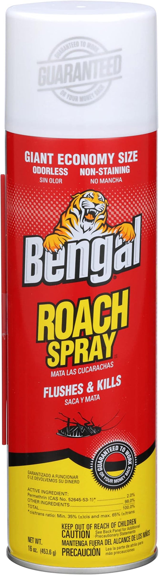 Bengal Roach Spray, Odorless Stain-Free Dry Spray, 16 Oz. Aerosol Can