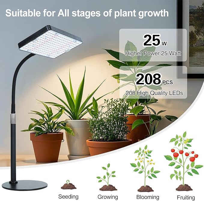 Tabletop Grow Light, Orchbloom Grow Lights for Indoor Plants 25W, Natural Sunlight Full Spectrum Plant Growing Lamps for Houseplants & Bonsai, 4/8/12 Hr Timer Plant Light Auto On/Off Everyday