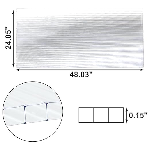 20 Pcs 2' x 4' x 0.15'' Polycarbonate Greenhouse Panels, Twin-Wall Roof Panels Waterproof UV Protected Corrugated Plastic for Greenhouse, Plant Stand Roof (20)