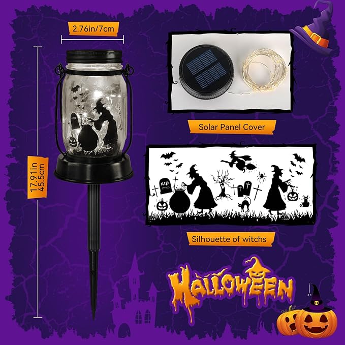 Halloween Decorations Gifts for Women/Men Halloween Witch Solar Lanterns Witch Decorations Outdoor Lights Solar Garden for Yard, Patio,Backyard,Porch Torches Lights