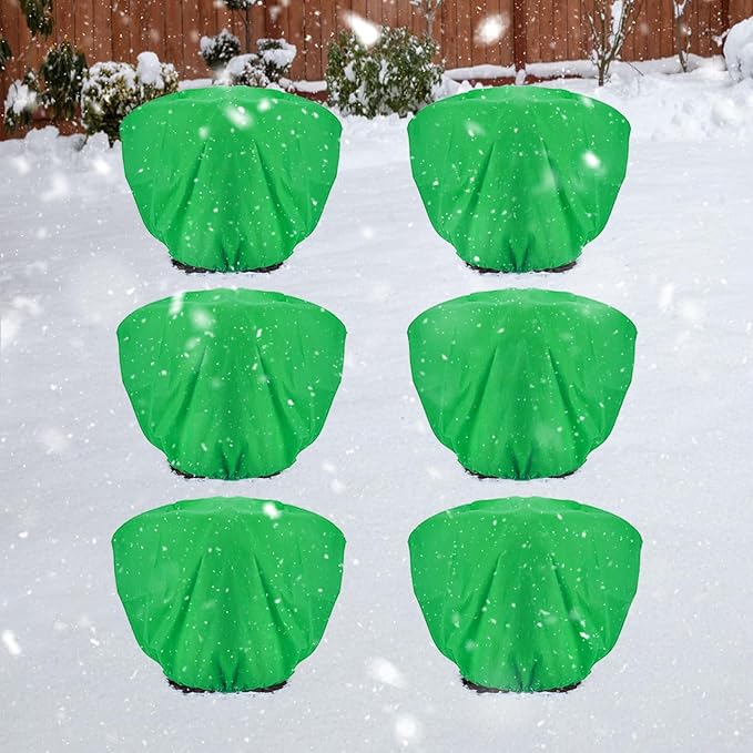 ANPHSIN 6 pcs Frost Protection Plant Covers - 19.6in x 39.3in Shrub Tree Plant Protection with Drawstring, Frost Cloth Wraps Blanket Freeze Bags for Winter Outdoor Garden Potted Plants Green