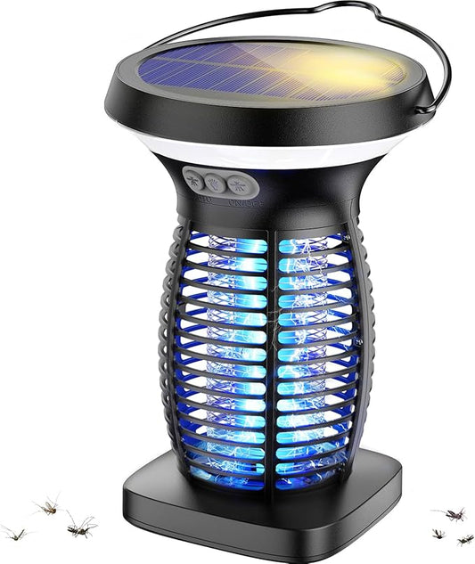 Solar Bug Zapper Outdoor, Mosquito Zapper Outdoor Waterproof Electric Fly Zapper Rechargeable Mosquito Killer with Solar Panel, 4200V Fly Trap Indoor for Home Backyard, Patio, Garden, Camping
