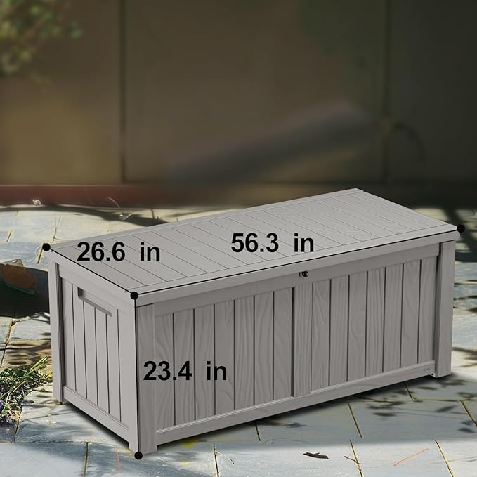 120 GallonOutdoor Storage Box,Resin Deck Boxes Waterproof, IndoorOutdoor Bin for Package Delivery, Patio Cushions, Gardening Tools, Lockable, UV Resistant