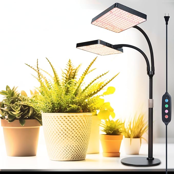 50W Table Top Grow Lights for Indoor Plants, Seed Starting, Bonsai with Timer Auto On/Off, 5000 Lumen Enough Bright Like A Small Sun for Your Jungle, Daisy Chain Function, 16"-24" Height Adjustable