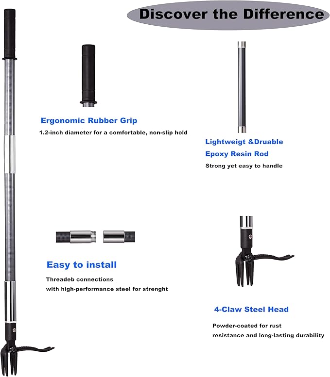 Hand Weed Puller Stand Up Weed Puller Tool with Epoxy Resin Long Handle 4-Claw Steel Head,2-Section Design Sturdy Garden Tools-Easily Remove Weeds Without Bending, Pulling,or Kneeling