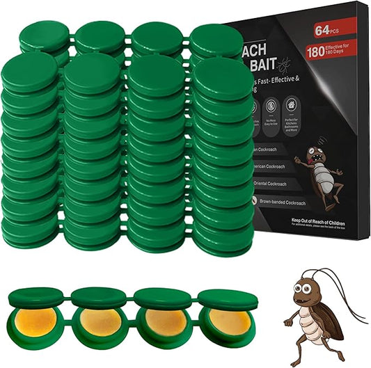 64 Pack Cockroach Repellent Stations, Highly Effective Roach Gel Indoor Infestation Solution, Fast Acting Pest Killer Indoor Home Kitchen Use, Easy to Apply & No Mess Cockroach Repellent Gel