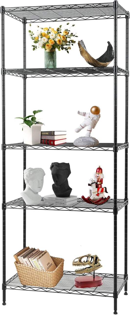 FDW | 5-Tier Wire Storage Shelves | 24"x14"x59" | Black | Adjustable Racks | Heavy-Duty Metal Shelf, Holds Upto 500 lbs | Tool-Free Assembly, Rust-Resistant | for Home & Garage Shelving