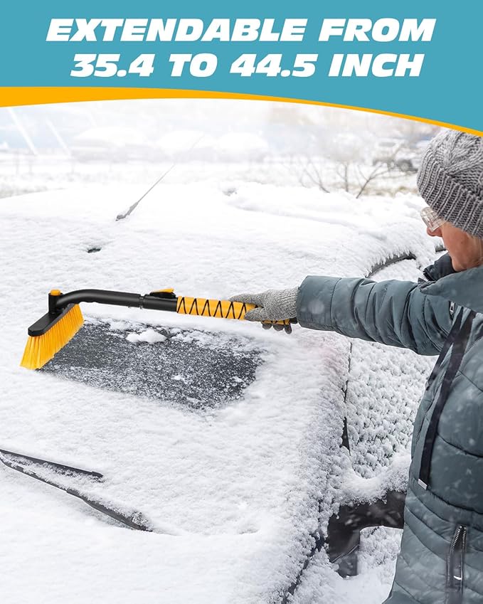 44.5" Ice Scraper for Car Windshield, Extendable Snow Brush with 270° Pivoting Brush Head and Foam Grip for Car Auto Truck SUV