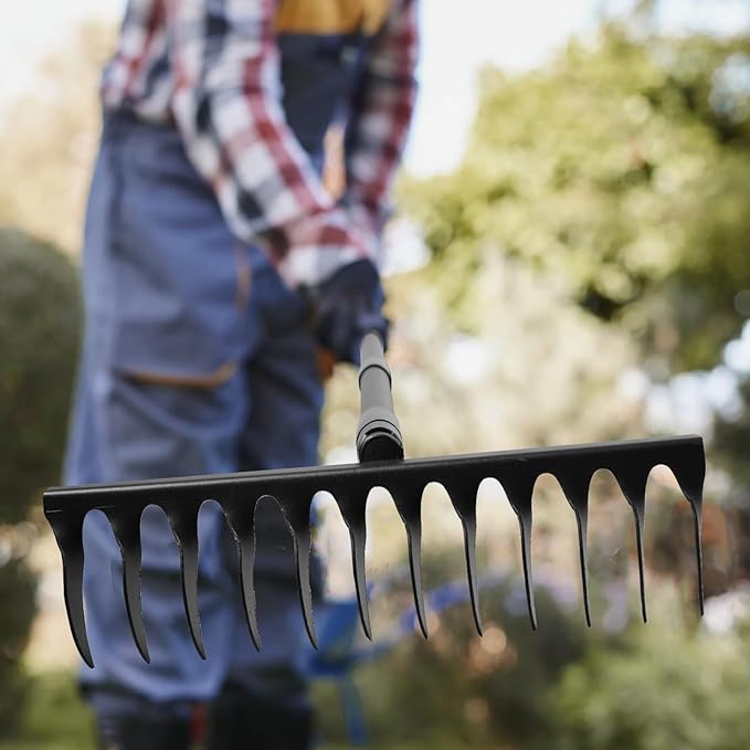 60" Bow Rake 12 Tines Metal Head Rakes with Adjustable Handle, Thatch Rake for Gathering Thatch Loosening Soil Leveling Lawn Farming Land
