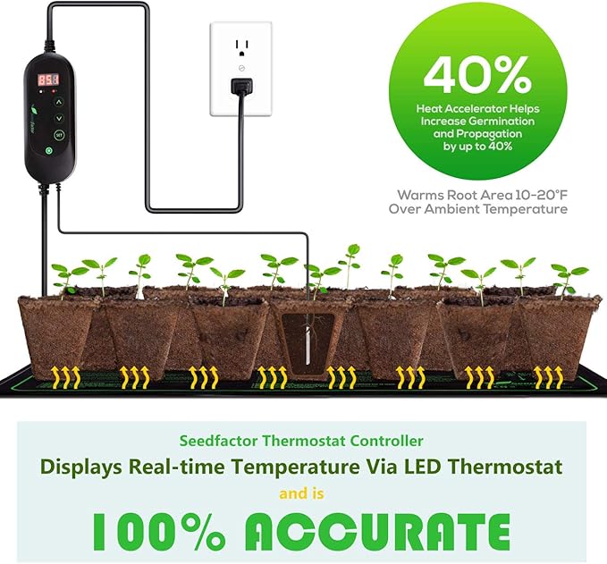Seedfactor MET Certified Seedling Heat Mat with 50℉~108℉ Digital Thermostat Controller for Seed Germination (48" X 20" & Thermostat Controller)