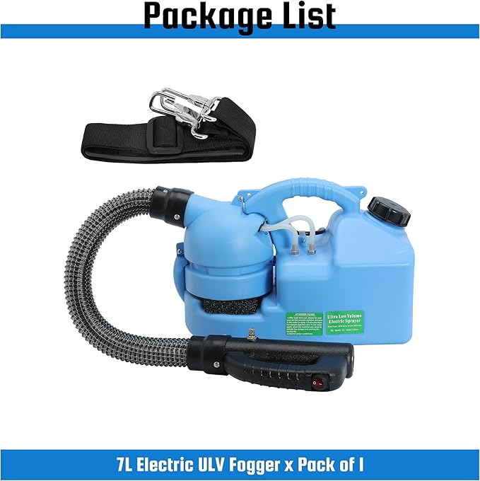 7L (1.85 Gallon) Electric ULV Fogger Machine, Portable Fogger Sprayer Machine Electric Atomizer Ultra Low Volume Sprayer for Home Indoor and Outdoor Cleaning Spraying Use, 1 Pack