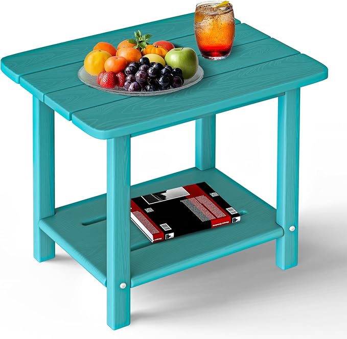 nevilywood Adirondack Square Side Table - 18.4" Large Panel HDPE Outdoor End Table - Weatherproof, Rustproof & Low Maintenance for Patio, Lawn, Pool, Indoor Use (Aruba)