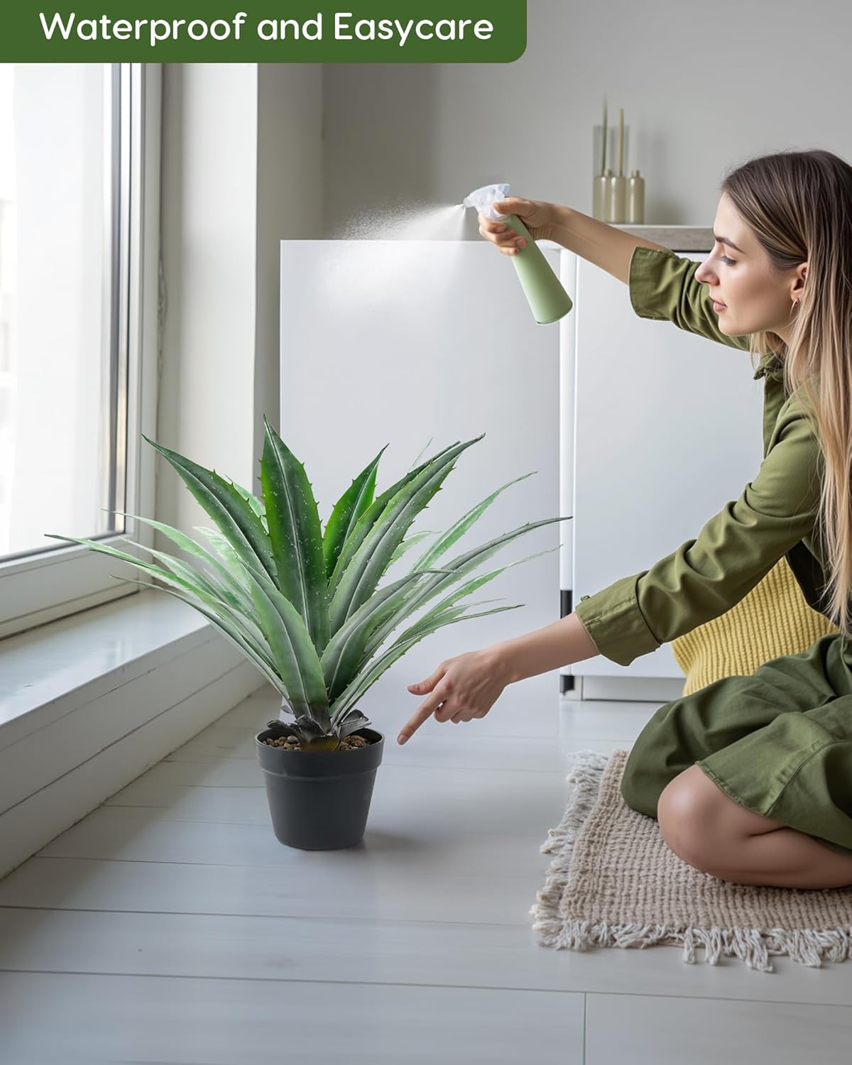 Velener Artificial Agave Plant in Black Pot with Real Stone Pebbles, Large Fake Agave Plants with Green Serrated Leaves, Faux Yucca for Indoor and Outdoor Decor-27 Inches Tall, 29 Leaves