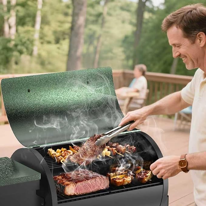 Electric Wood Pellet Grill 8 In 1 BBQ Grills for Outdoor Grill with Auto Feed & PID Temperature Control (180-450°F)456 Sq.In Cook Area Smoker Gills for Backyard New House Gifts