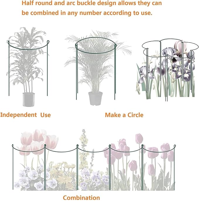 6 Pack 24 Inch High Plant Stake,Garden Plant Support,Half-Round Peony Cage Plant Ring Hoop