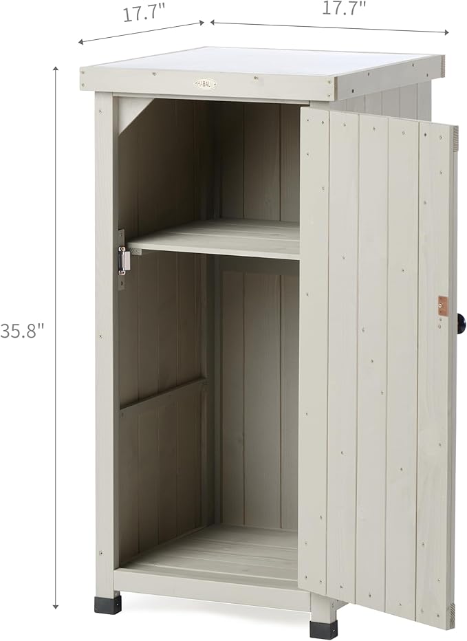 Outdoor Storage Cabinet for Patio, Garden Potting Bench Table with Shelves & Metal-Tabletop, Wooden Planting Work Station, Weatherproof