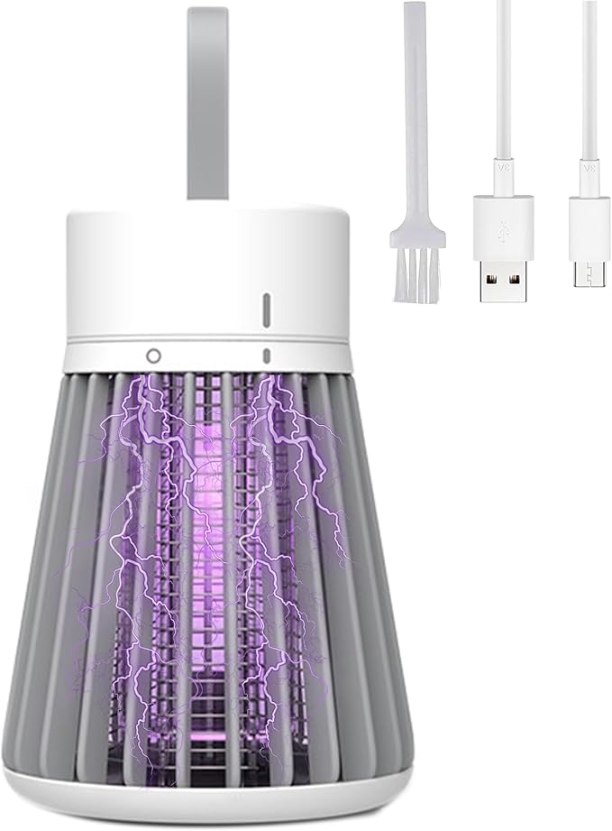 Bug Zapper Portable Camping Outdoor, Cordless Mosquito Zapper, Rechargeable Indoor Fly Zapper, Mosquito Repellent with Safety Grid, USB Charging Mosquito Killer for Indoor/Outdoor, Grey