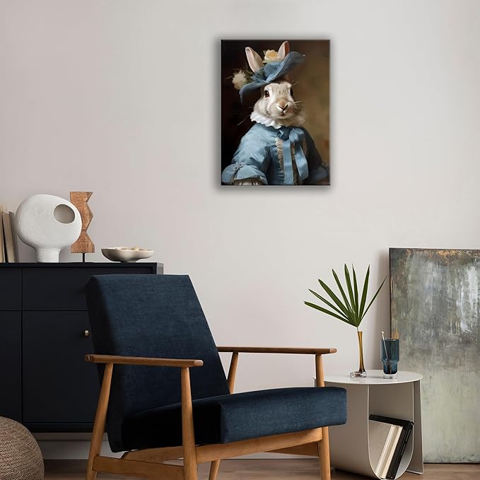 Jatinoo Easter Decorations Rabbit Decor Vintage Bunny Wall Art Dressed Bunny posters gothic home decor for room aesthetic 11.5 X 15 Inches