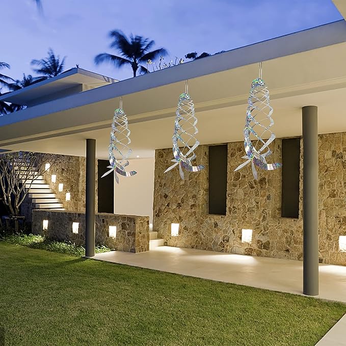 Sfcddtlg 4Pcs Bird Repellent Spiral Reflectors-15.8 Inch Hanging Reflective Bird Deterrent Device for Drive Birds Woodpeckers Pigeons Geese Away from The House Garden Swimming Pool