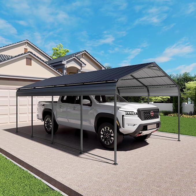 12x20 FT Heavy Duty Metal Carport with Galvanized Steel Roof with Enhanced Base Outdoor Car Port Shelter for Cars, Trucks and Boats