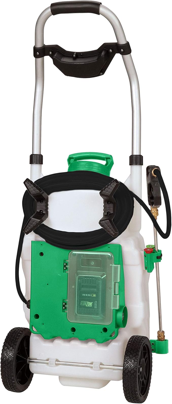 FlowZone Monsoon 2.5 Battery Powered Backpack Sprayer - Variable-Pressure 5-Position Wheeled Lawn Sprayer - 9 Gallon