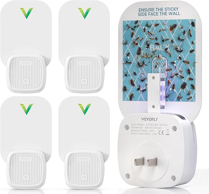 VEYOFLY Fly Catcher Indoor, Fly Trap, (4 Device + 12 Refills) Fruit Fly Traps for Indoors, Gnat Traps for House Indoor, Bug Killer, Fly Trap, Plug in Light Flying Insect Trap