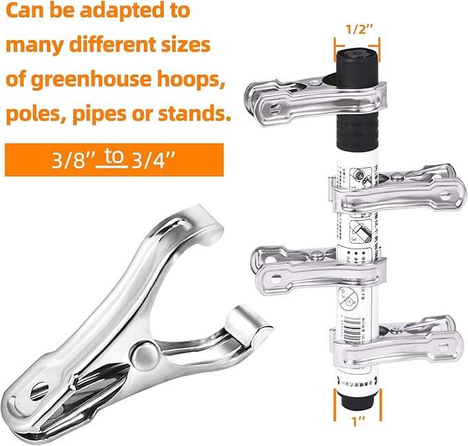 40 Pack Garden Clips, Greenhouse Clips for Netting, Garden Clamps Made of Stainless Steel, Have a Strong Grip to Secure the Plant Covers or Shade Cloth on Greenhouse Hoops or Frame