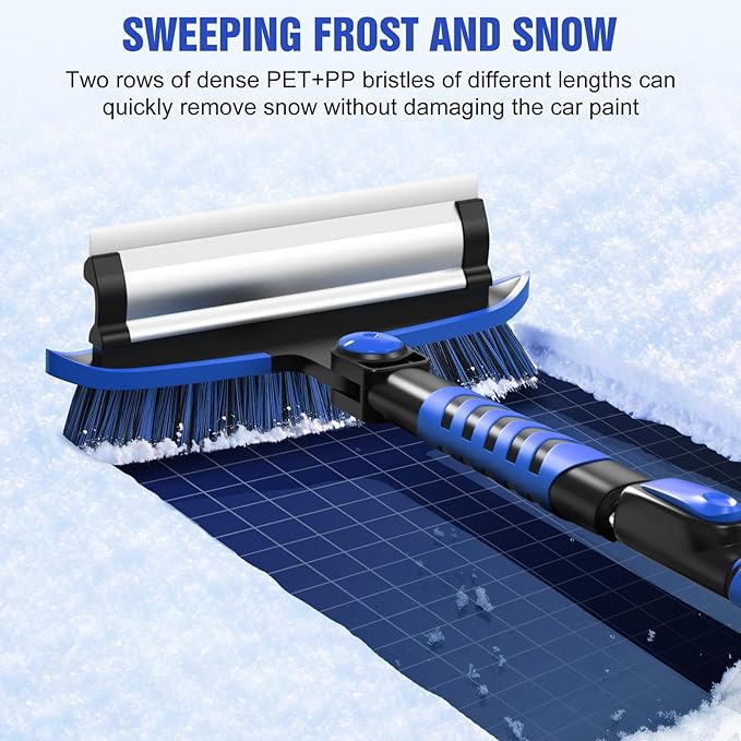 Nuovoware 60" Ice Scraper and Extendable Snow Brush for Car Windshield, 5 in 1 Adjustable Snow Removal Tools with 270° Pivoting Brush Head for Car Auto Truck SUV, Blue