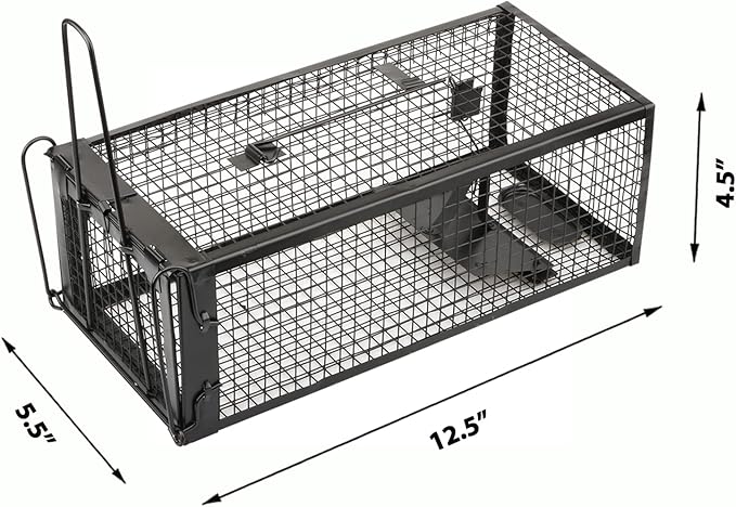 2-Pack Rat Traps Humane Live Mouse Vole Chipmunk Trap Cage for Indoors and Outdoors (Black)