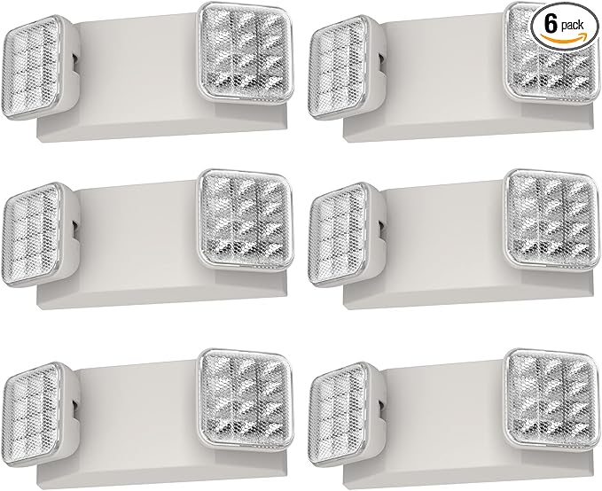 6 Packs Led Emergency Lights for Business, with Battery Backup,Hard Wired, UL 924 Certified,AC 120/277V,Two Head Adjustable LED Emergency Lighting.