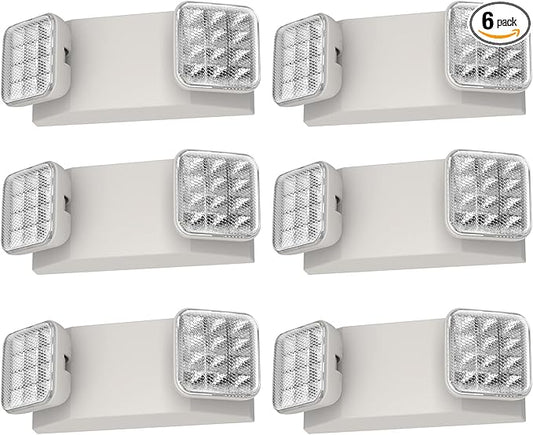 6 Packs Led Emergency Lights for Business, with Battery Backup,Hard Wired, UL 924 Certified,AC 120/277V,Two Head Adjustable LED Emergency Lighting.