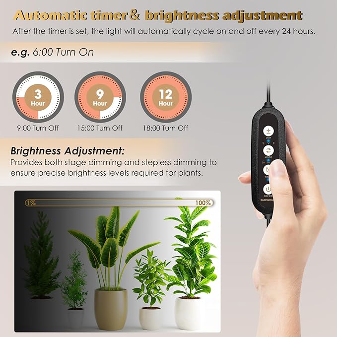 Grow Light with Auto-Timer, Hanging and Standing Grow Lights for Indoor Plants,3 Light Modes, Detachable Full Spectrum Plant Lights for Wide Area Coverage in Indoor Plants (30 in)