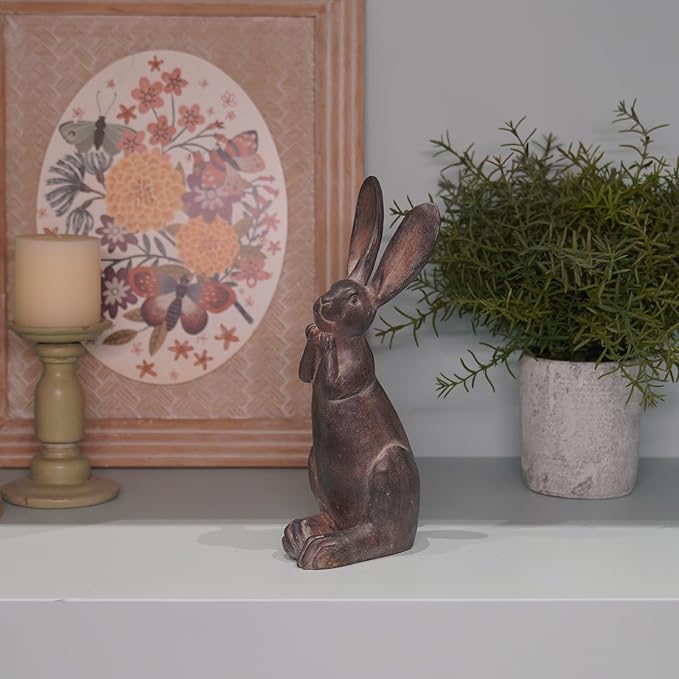 DiliComing Bunny Decor Resin Animals Statue - Garden Decorations Garden Decor for Outside Cute Cheeky Bunny Figurine Statues for Home Decor Outdoor Decor for Porch 5 × 4 × 11 Inch