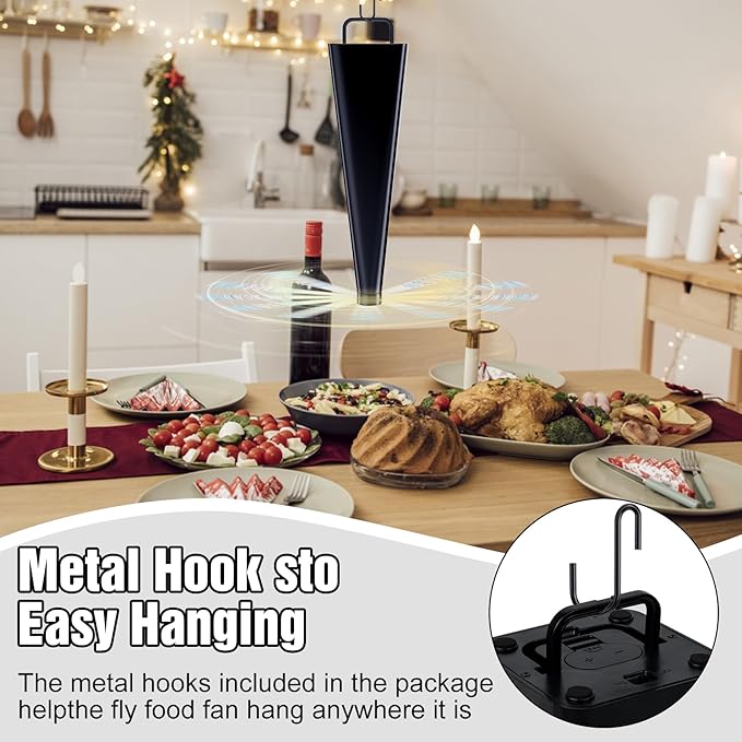 Glovv Fly Fans for Tables, Food Fans to Keep Flies Away Indoor Outdoor, Bug Deterrent Spinners Portable Battery Powered Flies Table Top Fan for Dinner Home, Camping, Picnic (Black 3 Pack)