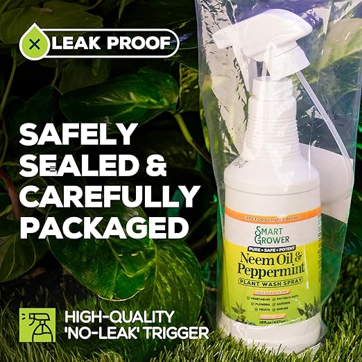 Neem Oil Spray for Plants with Peppermint Oil, Natural Plant Wash Made for Indoor and Outdoor Plants Smart Grower 128oz Gallon Refill Ready to Use Spray
