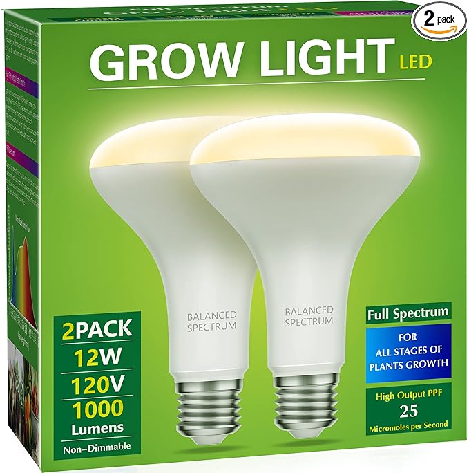 Briignite 2 Pack LED Grow Light Bulb, BR30 Grow Light Bulbs, Full Spectrum Grow Light 12W, Plant Light Bulbs, Grow Light for Indoor Plants, Seedlings, Greenhouse, Hydroponic