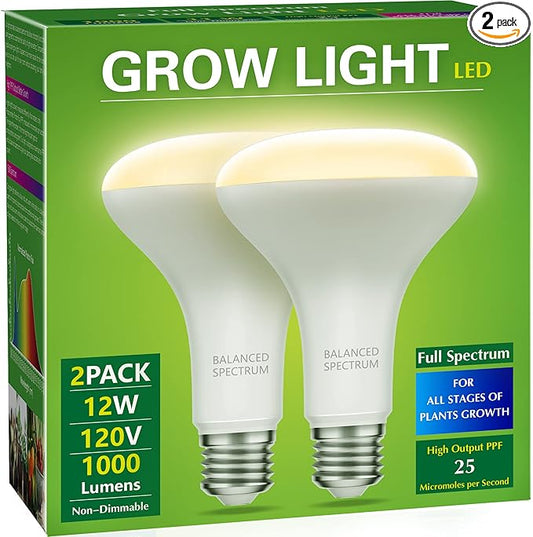 Briignite 2 Pack LED Grow Light Bulb, BR30 Grow Light Bulbs, Full Spectrum Grow Light 12W, Plant Light Bulbs, Grow Light for Indoor Plants, Seedlings, Greenhouse, Hydroponic