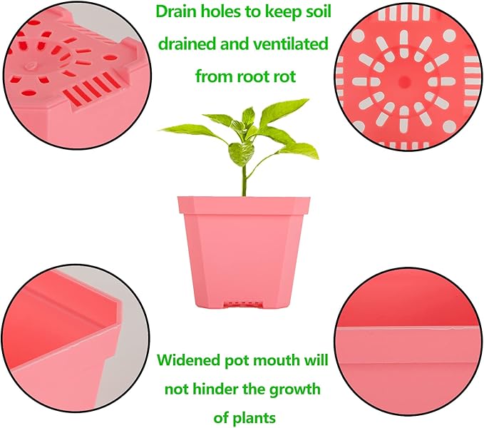 foxany 4" Nursery Pot, 30 Pcs Thick Plastic Square Planting Pots, Plant Seedling Pots, Seed Starting Pots with 30 Saucers - Multi