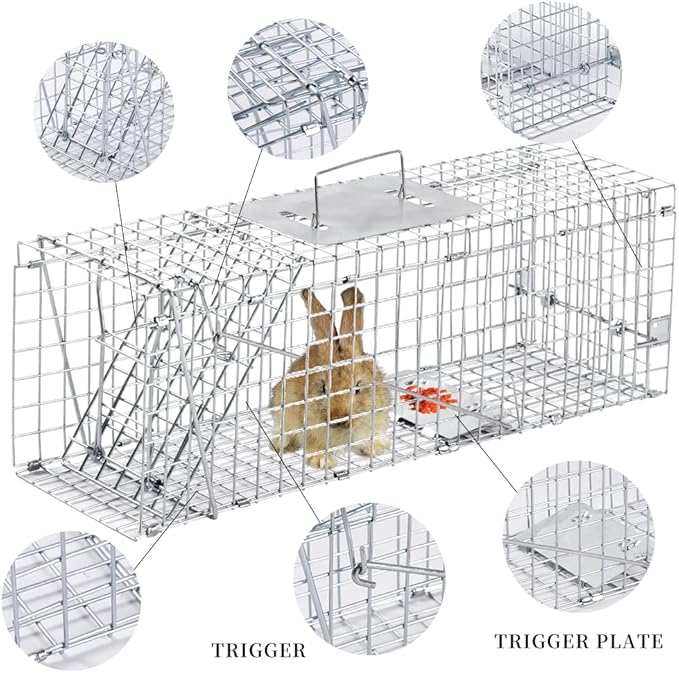 Animal Traps,Live Animal Trap for Cats,Rabbits, Squirrels,cat Trap for Stray Cats, Live Traps for Raccoons, Steel Foldable with Pedal Triggers (24 x 7 x 8 inches)