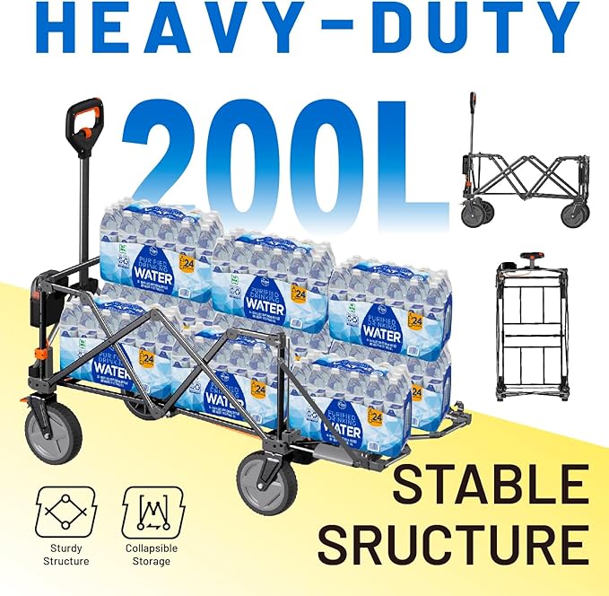 Litheli Electric Wagon Cart with Battery Power, All-Terrain Wheels & Variable Speed | 200L Capacity, 300 lbs Heavy-Duty Utility Wagon for Camping Gear, Beach Trips, Garden Tools & Shopping Hauls