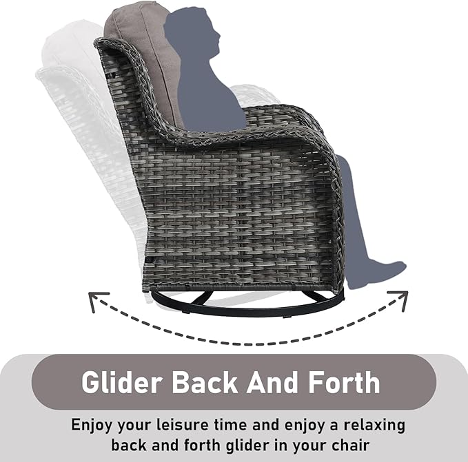 Patio Wicker Chairs Swivel Rocker,3 Pieces Patio Furniture Set with 360 Degree Wicker Swivel Rocking Chairs and Side Table for Garden,Porch,Backyard