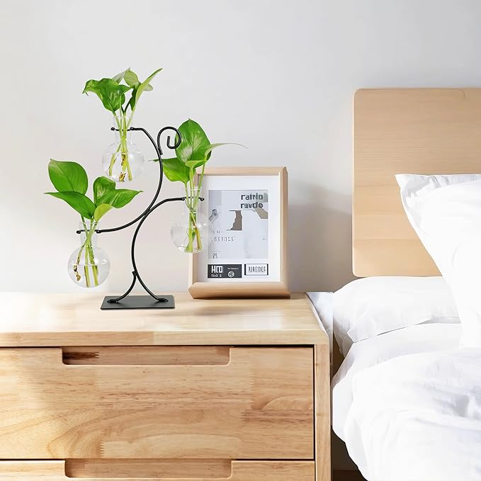 2025 New Desktop Plant Propagation Stations, Plant Terrarium with Metal Stand, 3 Bulb Glass Propagation Vases for Hydroponic Plants, Home Office Decor Planter Gardening Gifts for Women