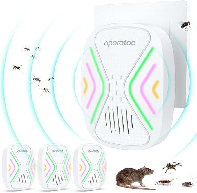 Indoor Bug Zapper, Insect Repellent Plug-in Electronic Pest Repellent, Mouse Deterrent Pest Repeller for Rodents, Cockroach, Mosquito, Spider, Bugs, 4 Packs, white03, ssd-01