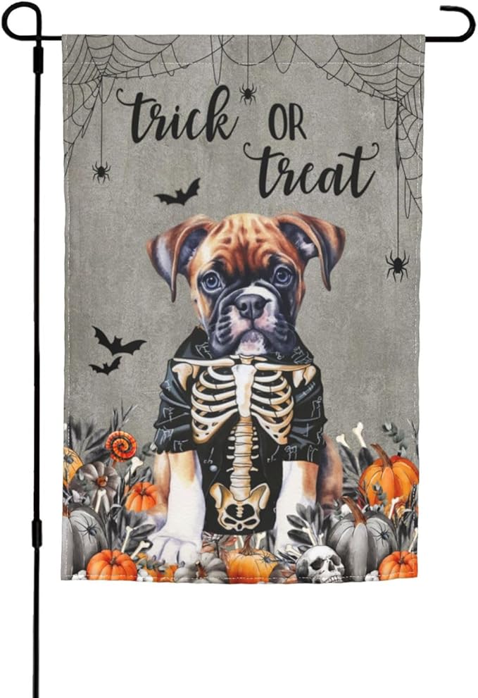 Halloween Boxer Dog Bat Pumpkin Garden Flag Welcome Party Outdoor Outside Decorations Picks Home House Garden Yard Decor 12x18 Inch