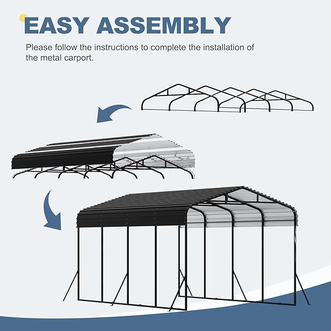 12x20 FT Metal Carport, Garage with Updated Frame Structure, Galvanized Steel Roof and Enhanced Base Canopy, Metal Garage Car Shelter Shade for Car, Boats and Truck